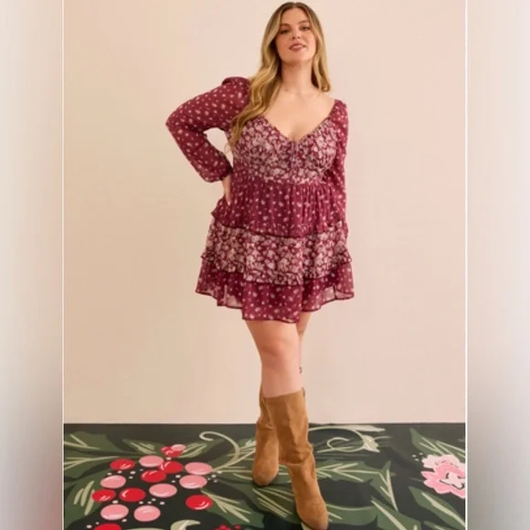 Altar'd State Teresa Floral Long Sleeve Mini Dress - Picture 1 of 11